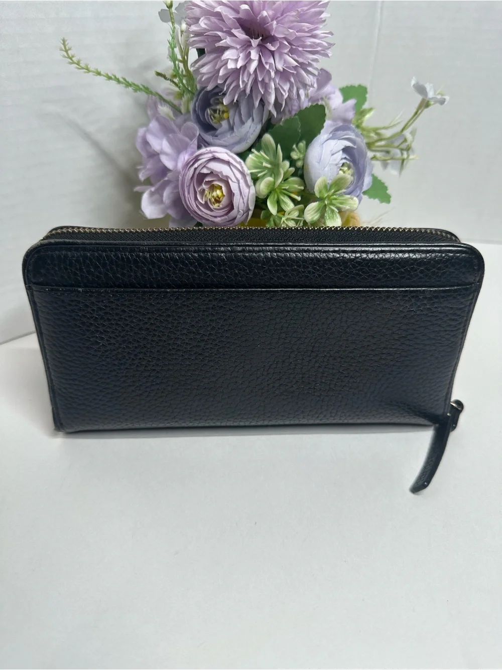kate spade Black Pebbled Leather Zip Wristlet Wallet with Tassel